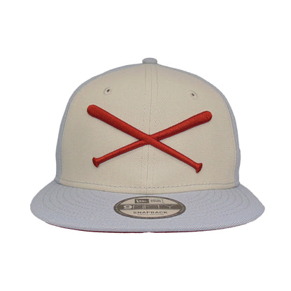 JustFitteds Crossed Bats Logo New Era 9FIFTY Light Gray Stone grey
stone Front View