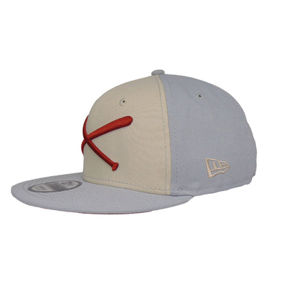 JustFitteds Crossed Bats Logo New Era 9FIFTY Light Gray Stone grey
stone Side View