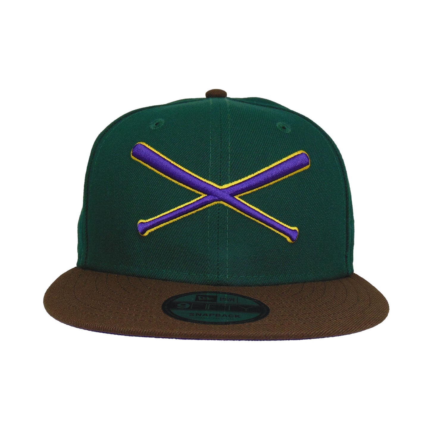 JustFitteds Crossed Bats Logo New Era 9FIFTY DK Green Brown