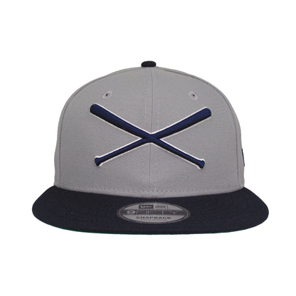 JustFitteds Crossed Bats Logo New Era 9FIFTY Gray Navy grey
navy Front View
