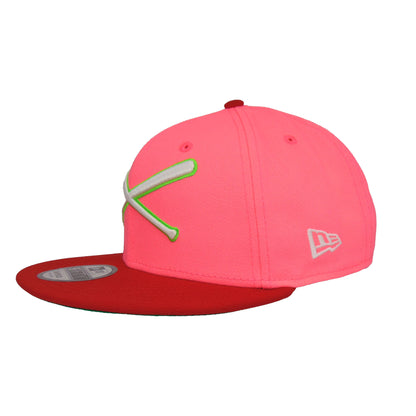 JustFitteds Crossed Bats Logo New Era 9FIFTY Pink Red hotpink
red Side View