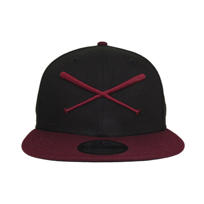 JustFitteds Crossed Bats Logo New Era 9FIFTY Black Maroon black 
maroon Front View