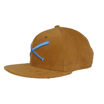 JustFitteds Crossed Bats Logo New Era 9FIFTY Wheat Corduroy wheat
sky blue Side View
