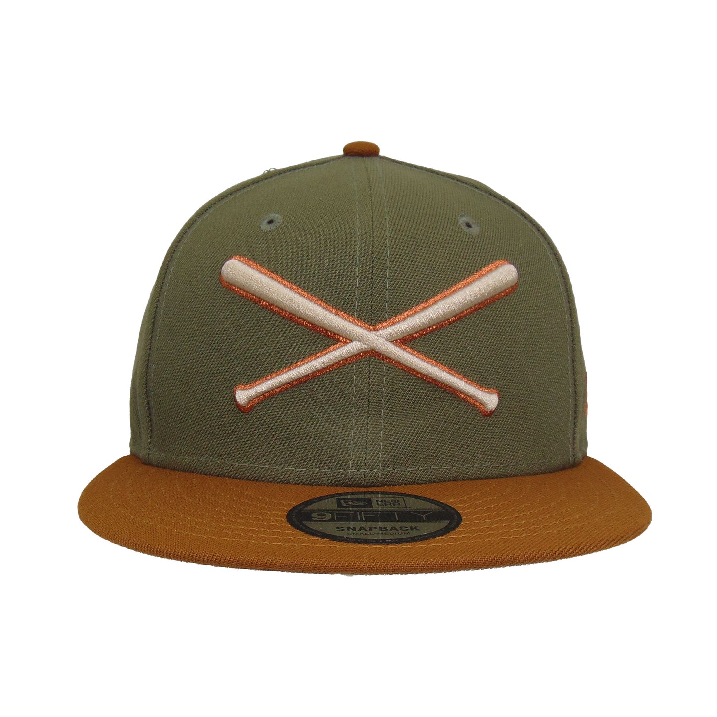 JustFitteds Crossed Bats Logo New Era 9FIFTY Olive Peanut