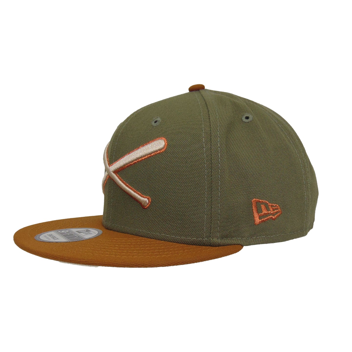 JustFitteds Crossed Bats Logo New Era 9FIFTY Olive Peanut