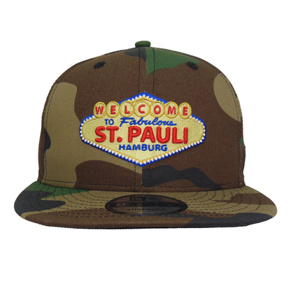 Welcome to St. Pauli JF Exclusive New Era 9FIFTY Snapback Cap Woodland Woodland Camo Front View