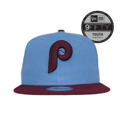 YOUTH Philadelphia Phillies Custom 9FIFTY New Era Cap ASG52 Sky sky blue
maroon Front View