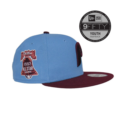 YOUTH Philadelphia Phillies Custom 9FIFTY New Era Cap ASG52 Sky sky blue
maroon Side View