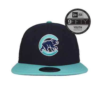 YOUTH Chicago Cubs Custom New Era Cap Snapback Cap Navy Teal navy
teal Front View