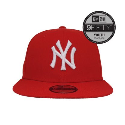 YOUTH New York Yankees Custom 9FIFTY New Era Cap Scarlet Red red Front View