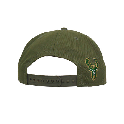 Milwaukee Bucks Custom New Era 9FIFTY Snapback Cap olive olive Back View