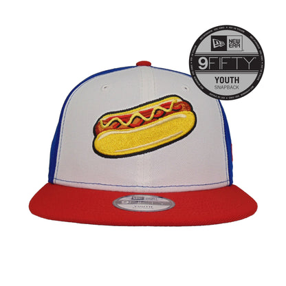 YOUTH Reading Fightin Phils Custom 9FIFTY New Era Cap Hot Dog red
white
blue Front View