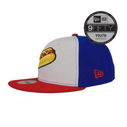 YOUTH Reading Fightin Phils Custom 9FIFTY New Era Cap Hot Dog red
white
blue Side View