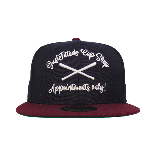 JustFitteds Appointments only New Era 59FIFTY NVY navy
maroon Front View