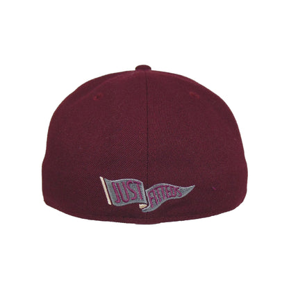JustFitteds Crossed Bats Logo New Era 59FIFTY Maroon 3M maroon Undervisor View