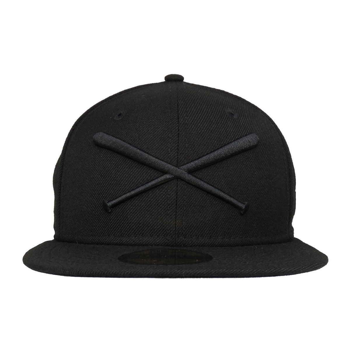JustFitteds Crossed Bats 59FIFTY New Era Cap Blackout Wool black Front View