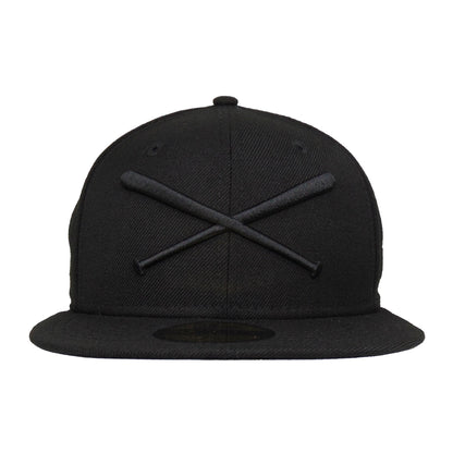 JustFitteds Crossed Bats 59FIFTY New Era Cap Blackout Wool black Front View