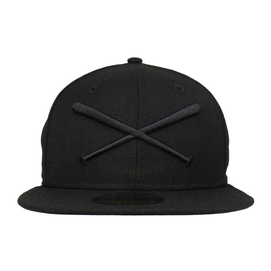 JustFitteds Crossed Bats 59FIFTY New Era Cap Blackout Wool black Front View