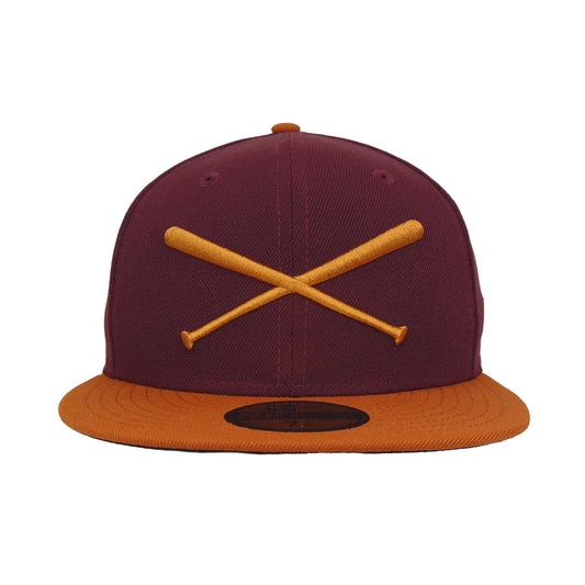 JustFitteds Crossed Bats Logo New Era 59FIFTY Maroon Rust
