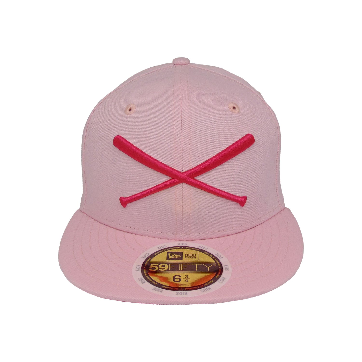 KIDS JustFitteds Crossed Bats Logo New Era 59FIFTY Cap Pink lightpink Front View