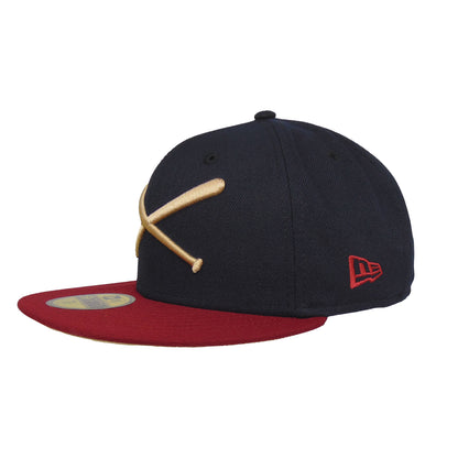 JustFitteds Crossed Bats 59FIFTY New Era Cap NVY CDN navy
red Side View
