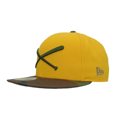 JustFitteds Crossed Bats New Era 59FIFTY Cap Gold Camo