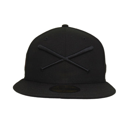 JustFitteds Crossed Bats Logo New Era 59FIFTY Cap Blackout Sheep black Front View