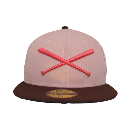 JustFitteds Crossed Bats Logo New Era 59FIFTY Cap Pink Brown pink
brown Front View