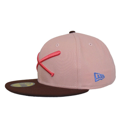JustFitteds Crossed Bats Logo New Era 59FIFTY Cap Pink Brown pink
brown Side View