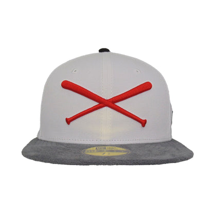 JustFitteds Crossed Bats Logo New Era 59FIFTY Cap White Gray white
grey Front View