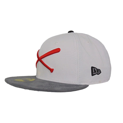 JustFitteds Crossed Bats Logo New Era 59FIFTY Cap White Gray white
grey Side View
