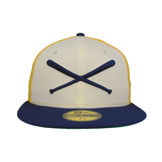 JustFitteds Crossed Bats Logo New Era 59FIFTY Cap YCN yellow
navy
chrome Front View