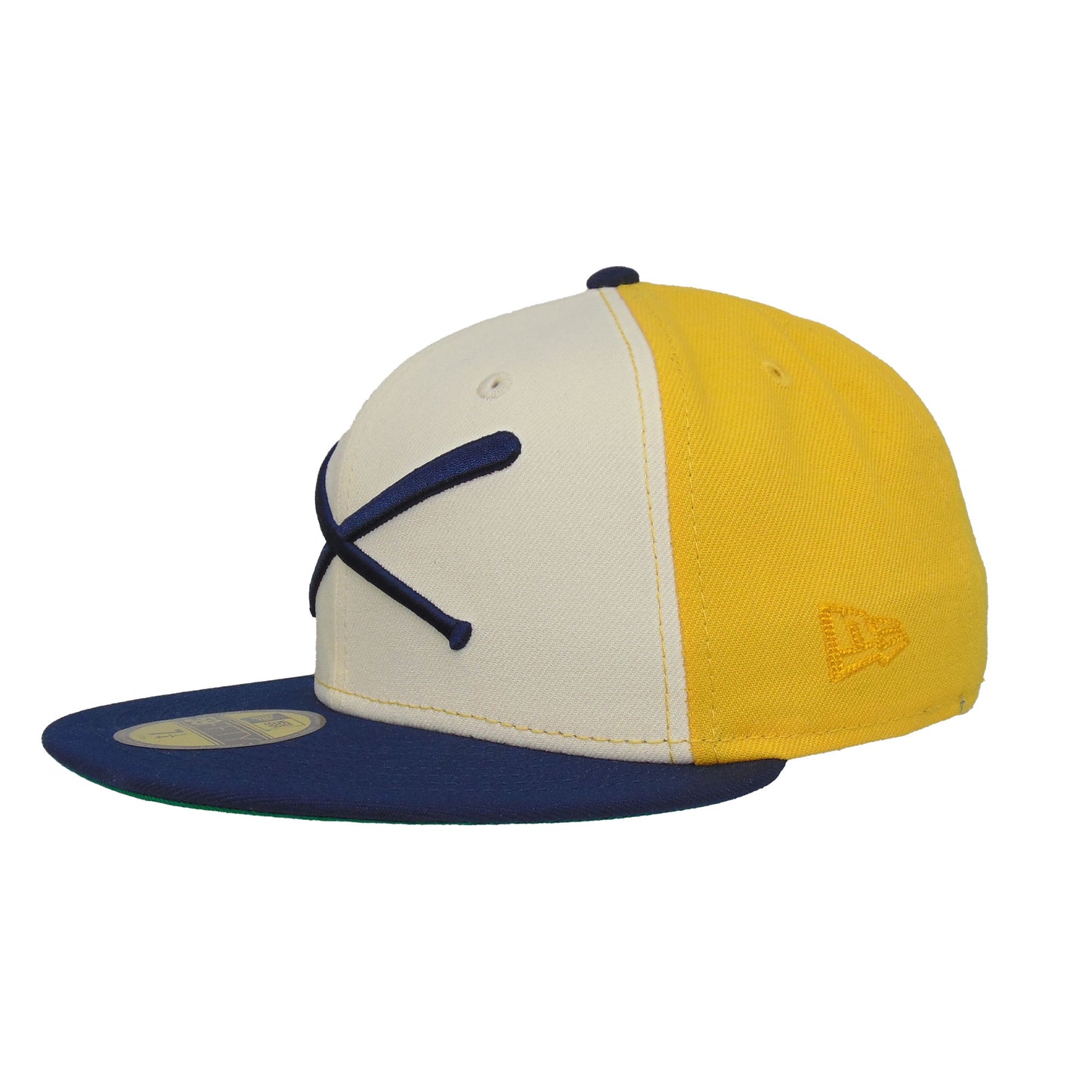 JustFitteds Crossed Bats Logo New Era 59FIFTY Cap YCN yellow
navy
chrome Side View