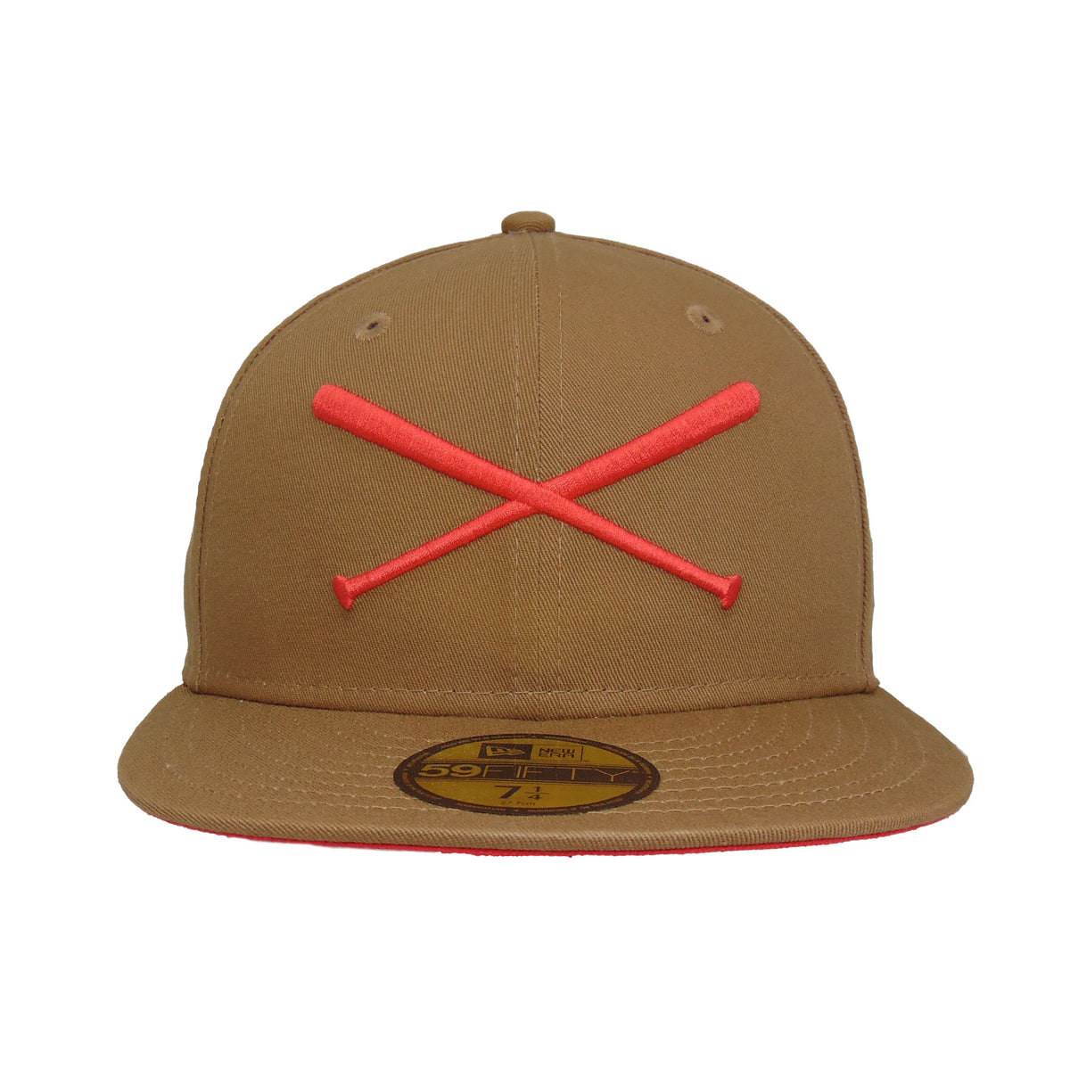 JustFitteds Crossed Bats Logo New Era 59FIFTY Cap Khaki Pink khaki
hotpink Front View