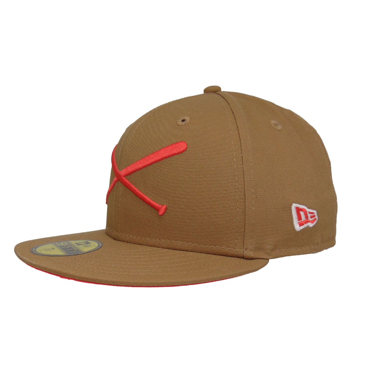 JustFitteds Crossed Bats Logo New Era 59FIFTY Cap Khaki Pink khaki
hotpink Side View
