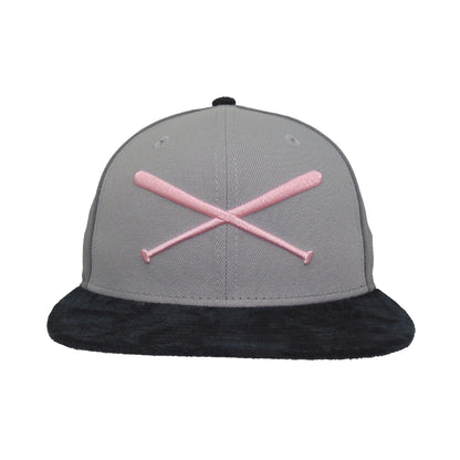 JustFitteds Crossed Bats Logo New Era 59FIFTY Cap AM95 Pink grey Front View