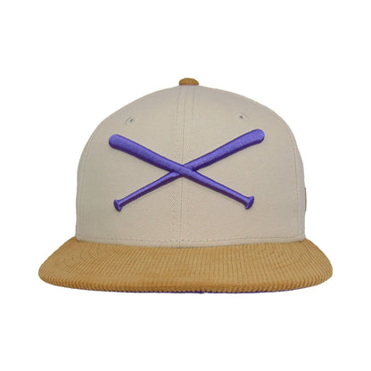 JustFitteds Crossed Bats Logo New Era 59FIFTY Cap Stone Wheat stone
wheat
purple Front View