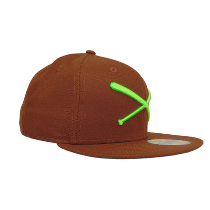 JustFitteds Crossed Bats Logo New Era 59FIFTY Cap Brown Action Green