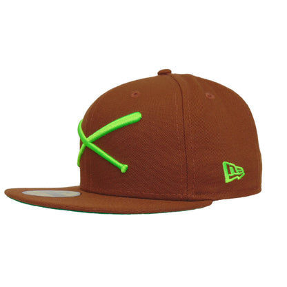 JustFitteds Crossed Bats Logo New Era 59FIFTY Cap Brown Action Green