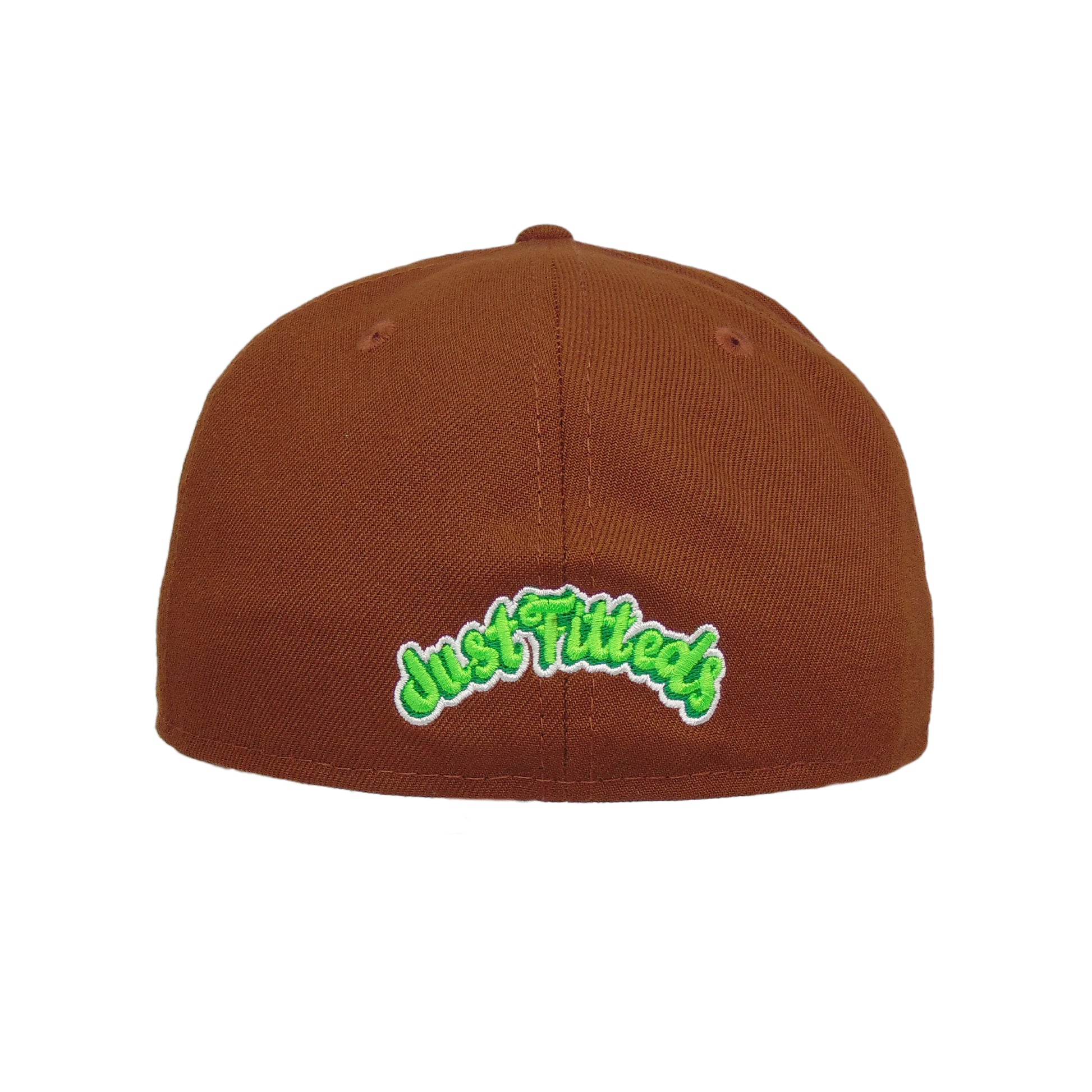 JustFitteds Crossed Bats Logo New Era 59FIFTY Cap Brown Action Green