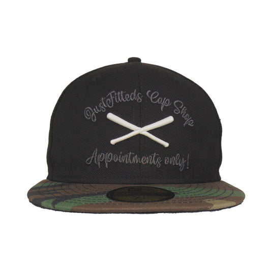 JustFitteds Appointments only New Era 59FIFTY BLK CAMO black 
Woodland Camo Front View
