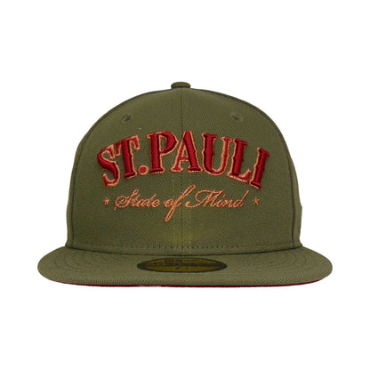 St. Pauli JF Exclusive New Era 59FIFTY Cap New Olive olive
red Front View