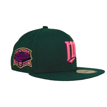 Minnesota Twins Custom New Era 59FIFTY Cap Dark Green Pink dark green
pink Side View