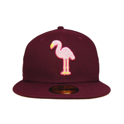 Miami Beach Flamingos Jf Custom 59FIFTY New Era Cap Maroon maroon
pink Front View