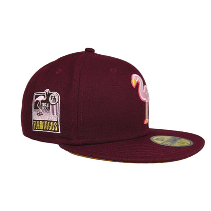 Miami Beach Flamingos Jf Custom 59FIFTY New Era Cap Maroon maroon
pink Side View