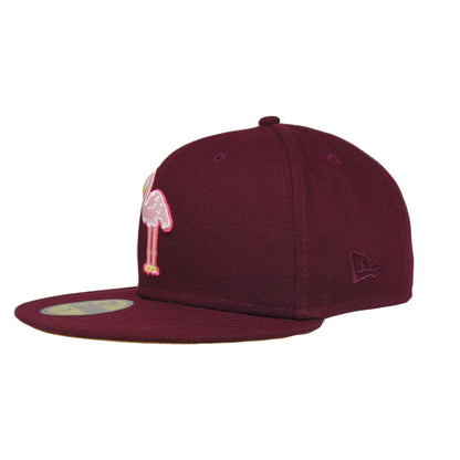 Miami Beach Flamingos Jf Custom 59FIFTY New Era Cap Maroon maroon
pink Back View