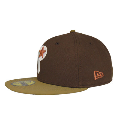 Philadelphia Phillies Custom 59FIFTY New Era Cap Walnut brown
khaki Side View