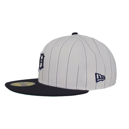 Detroit Tigers Custom New Era 59FIFTY Cap Pinstripe white
navy Side View