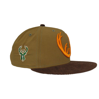 Milwaukee Bucks Custom New Era 59FIFTY Cap Khaki Ripstop brown
khaki Side View