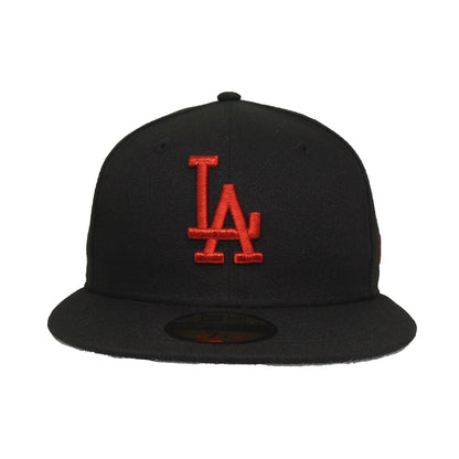 Los Angeles Dodgers Custom New Era Cap Black Red Metal black Front View
